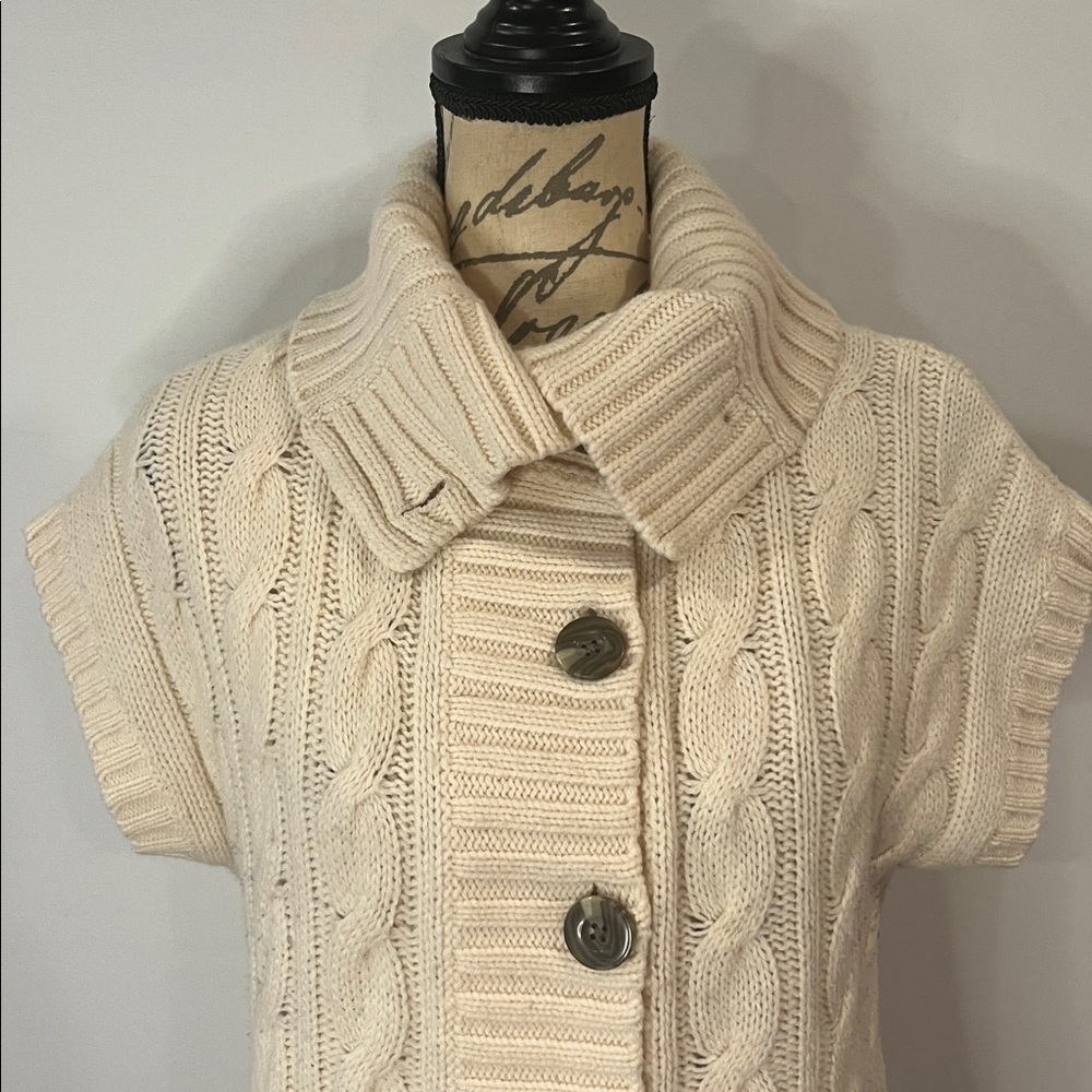 Eddie Bauer merino wool blend cable knit shawl collar cardigan sweater cream L - Picture 4 of 8